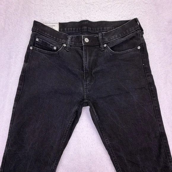 Abercrombie & Fitch Jeans Mens 32x30 Skinny Black Distress Stretch Denim‎ - Picture 2 of 8